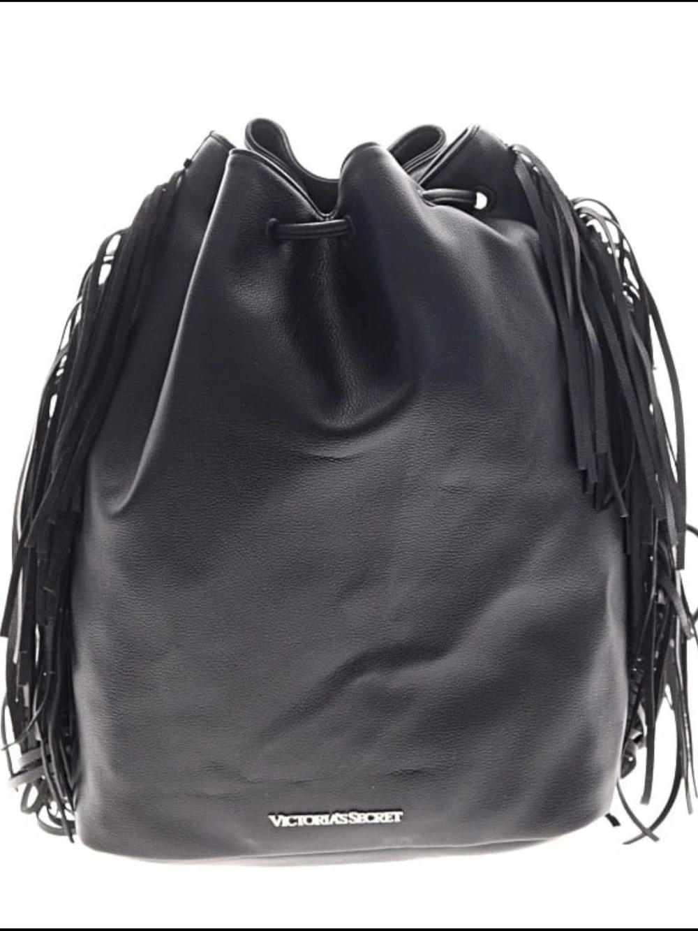 Victoria's Secret Black Fringe Drawstring Hobo Bag NWT